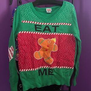 Spencer Gifts Eat Me Ugly Christmas Sweater